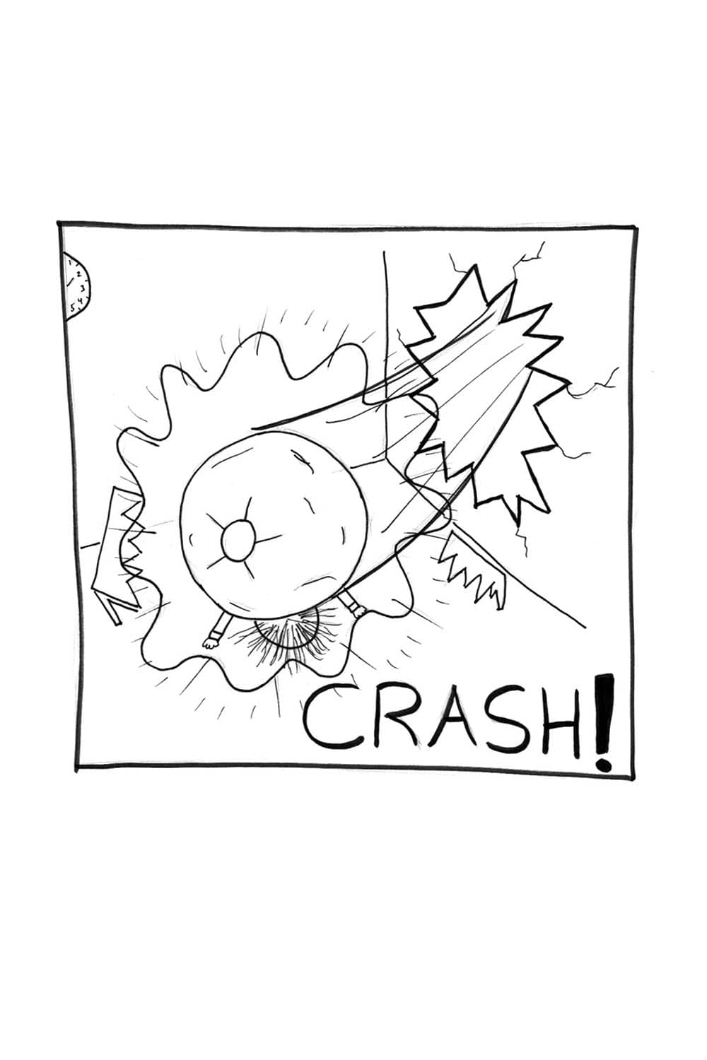 (Meteor smashes through the wall and crushes Inpho.) Crash!