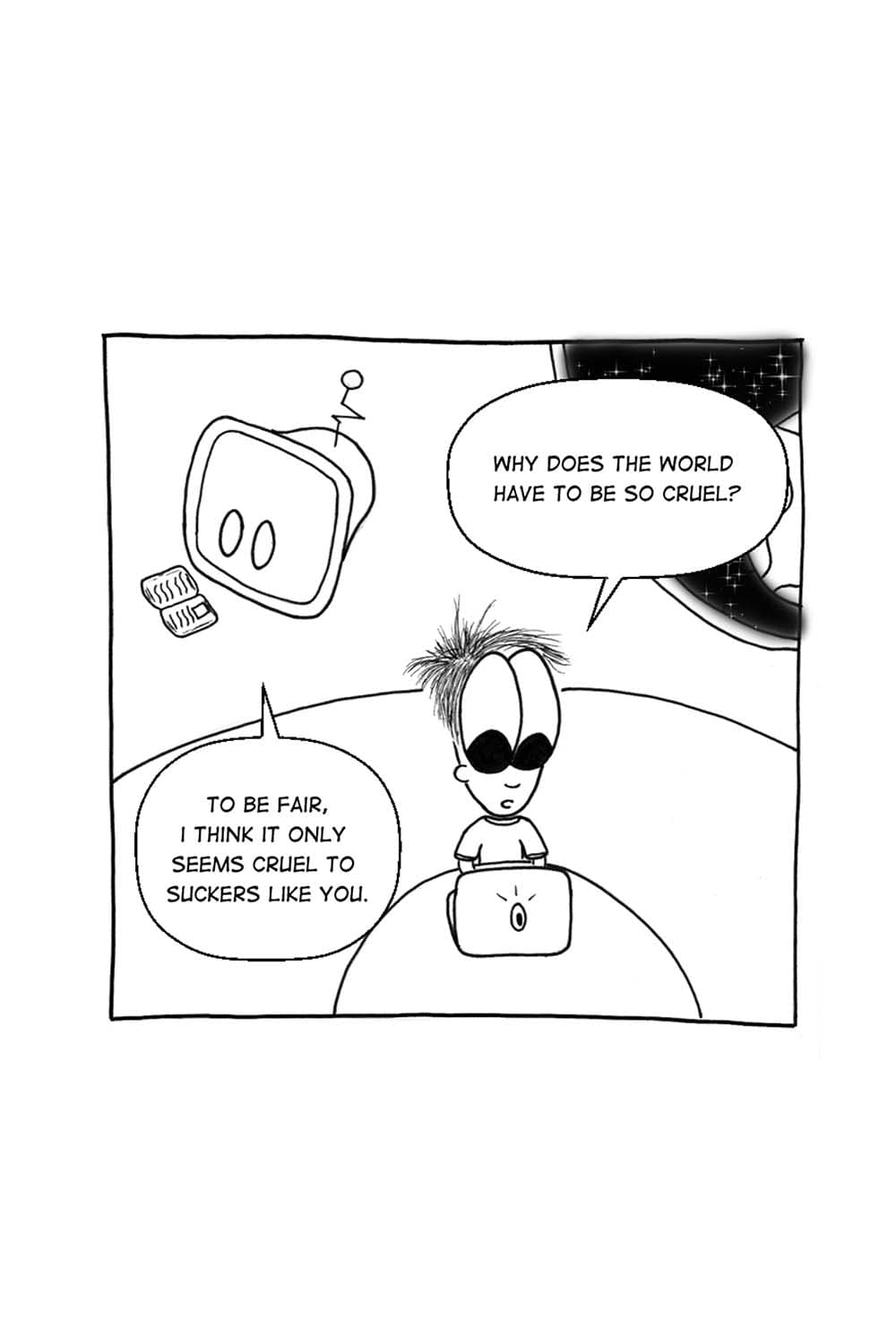 Inpho: Why does the world have to be so cruel? Transforo: To be fair, I think it only seems cruel to suckers like you.